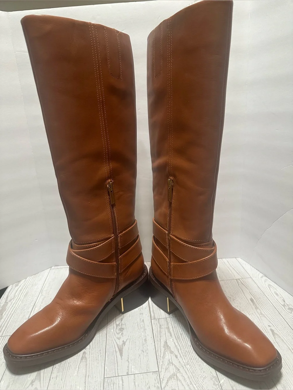 NWOT - Vince Camuto ‘Gini’ Buckled Knee-High Riding Boots, Whiskey Brown, Sz 6
